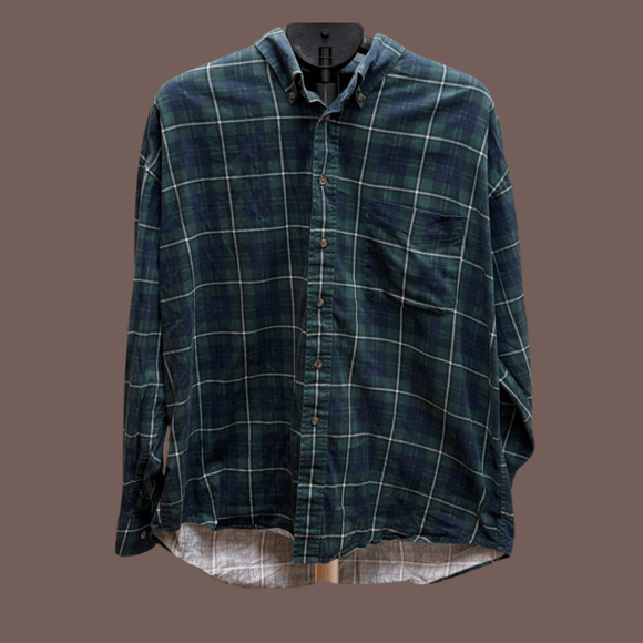 Tribute Plaid Button-Down Shirt | Green Cotton | Size XL | Vintage - Picture 1 of 3
